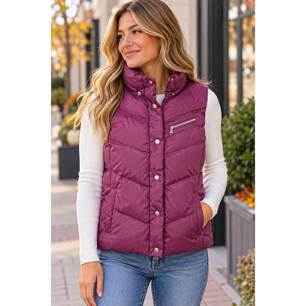 Gallery Petite Women PS Purple Down Puffer Vest Snap Zip Pockets Collared